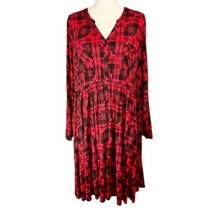 torrid Red and Black Plaid Long Sleeve Midi Dress